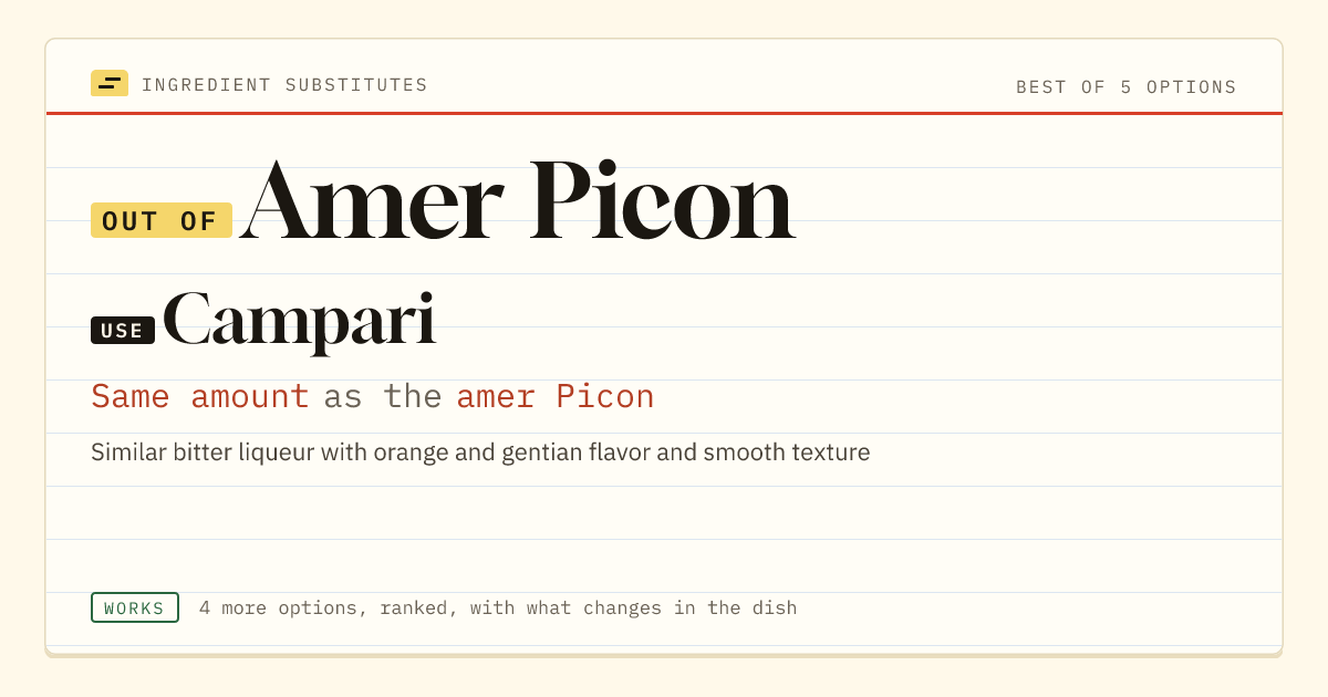 Amer Picon substitute: use Campari. Same amount as the amer Picon.