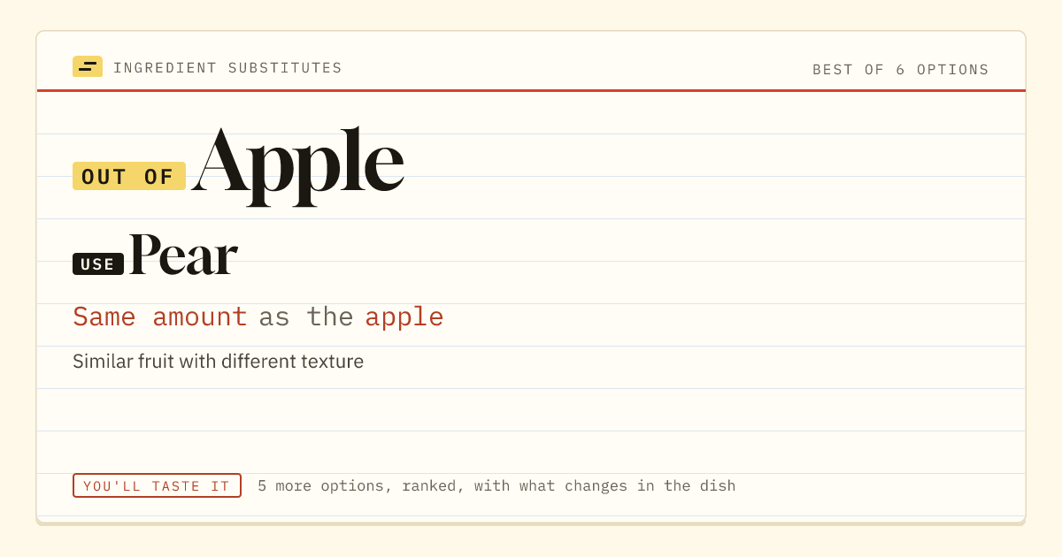 Apple substitute: use pear. Same amount as the apple.