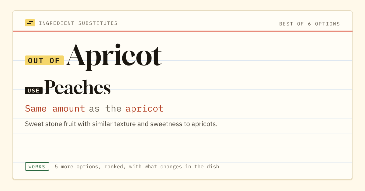 Apricot substitute: use peaches. Same amount as the apricot.