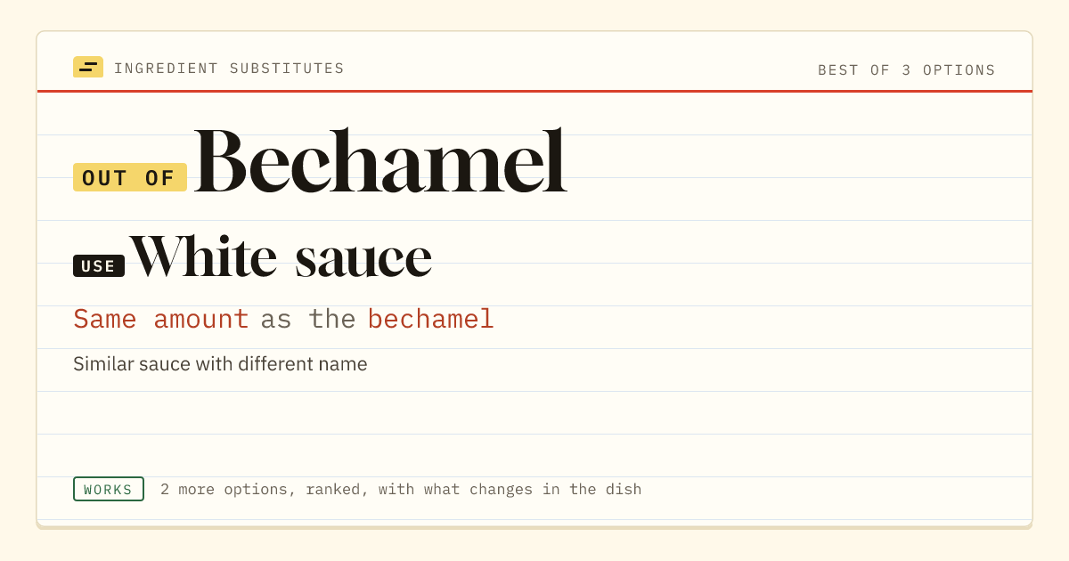 Bechamel substitute: use white sauce. Same amount as the bechamel.