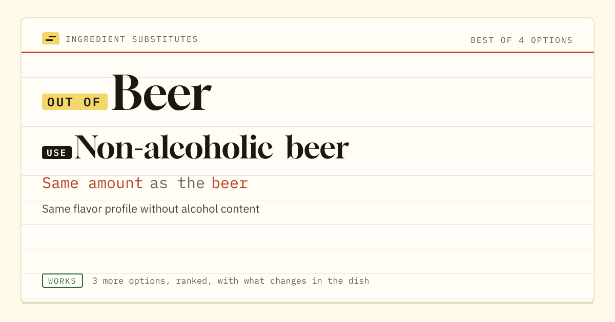 Beer substitute: use non-alcoholic beer. Same amount as the beer.