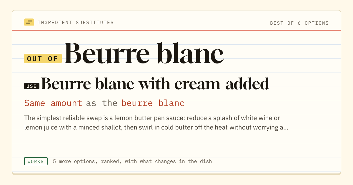Beurre blanc substitute: use beurre blanc with cream added. Same amount as the beurre blanc.