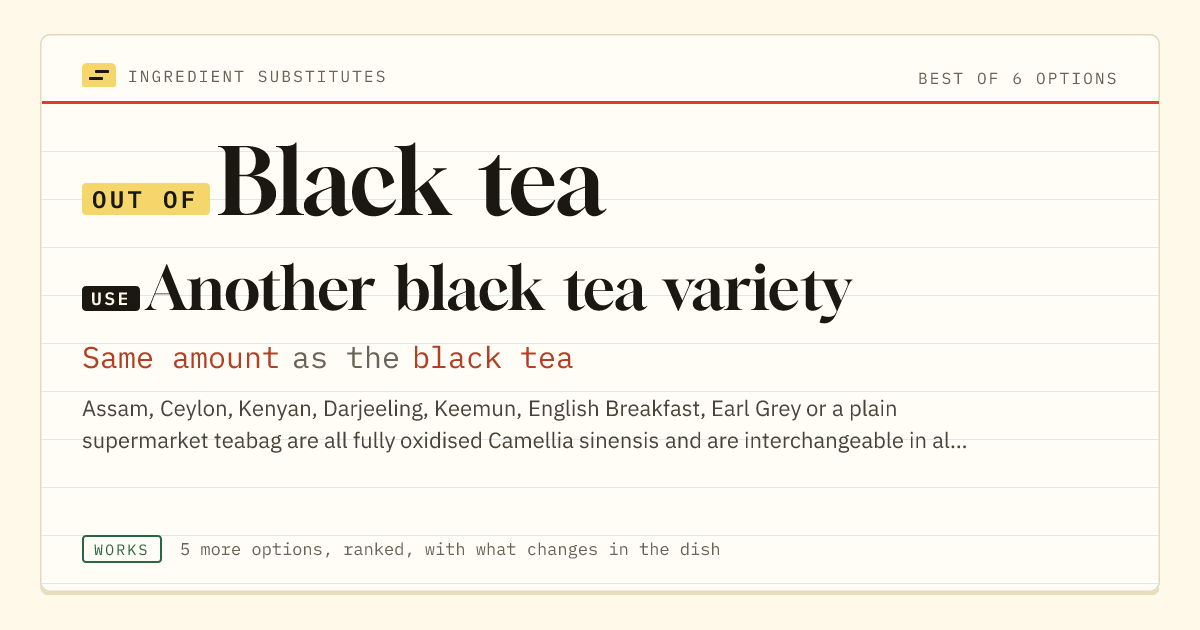 Black tea substitute: use another black tea variety. Same amount as the black tea.