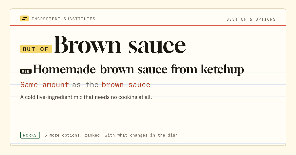 Brown sauce substitute: use homemade brown sauce from ketchup. Same amount as the brown sauce.