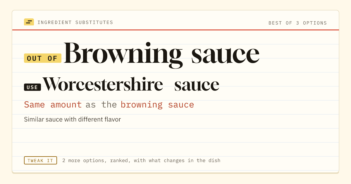 Browning sauce substitute: use Worcestershire sauce. Same amount as the browning sauce.