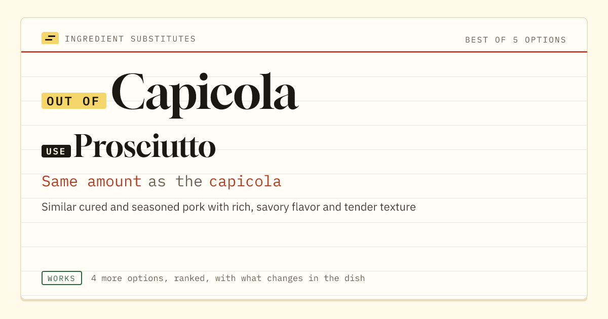 Capicola substitute: use prosciutto. Same amount as the capicola.