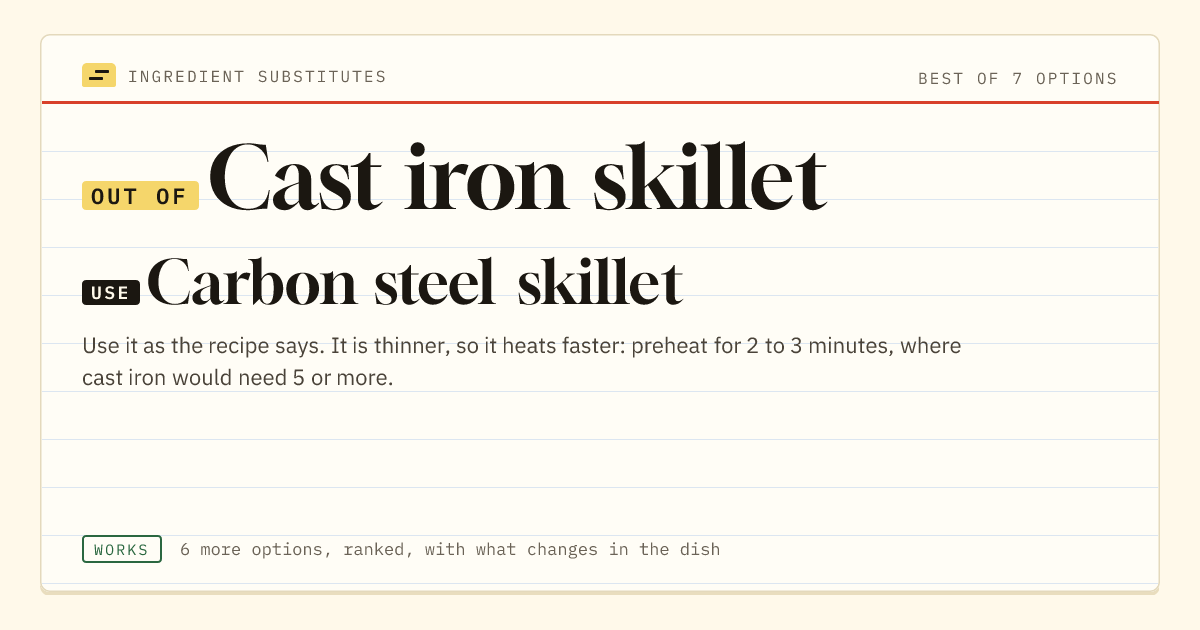 Cast iron skillet substitute: use carbon steel skillet.