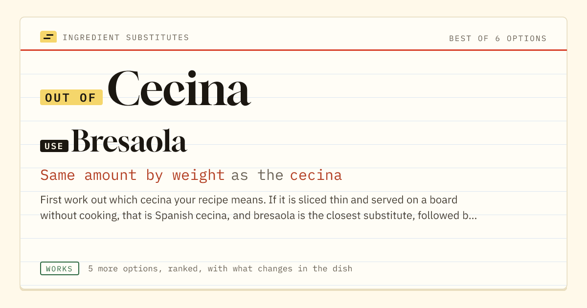 Cecina substitute: use bresaola. Same amount by weight as the cecina.