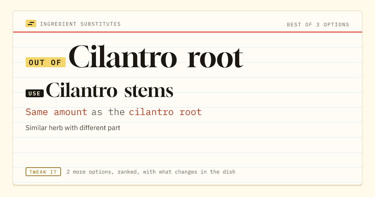 Cilantro root substitute: use cilantro stems. Same amount as the cilantro root.