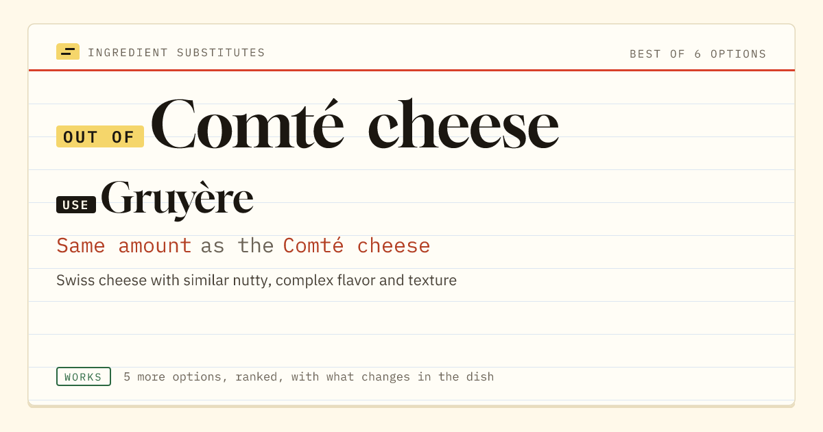 Comté cheese substitute: use Gruyère. Same amount as the Comté cheese.