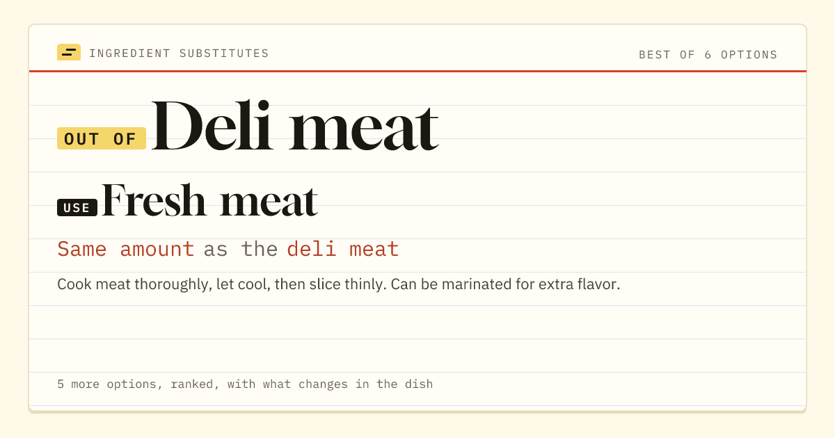 Deli meat substitute: use fresh meat. Same amount as the deli meat.