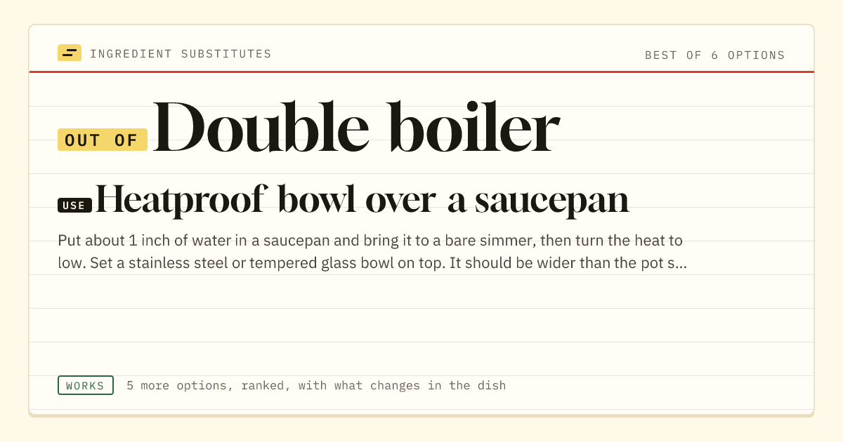 Double boiler substitute: use heatproof bowl over a saucepan.