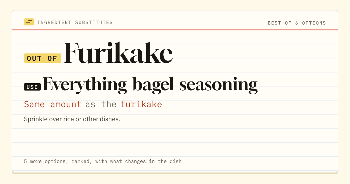Furikake substitute: use everything bagel seasoning. Same amount as the furikake.