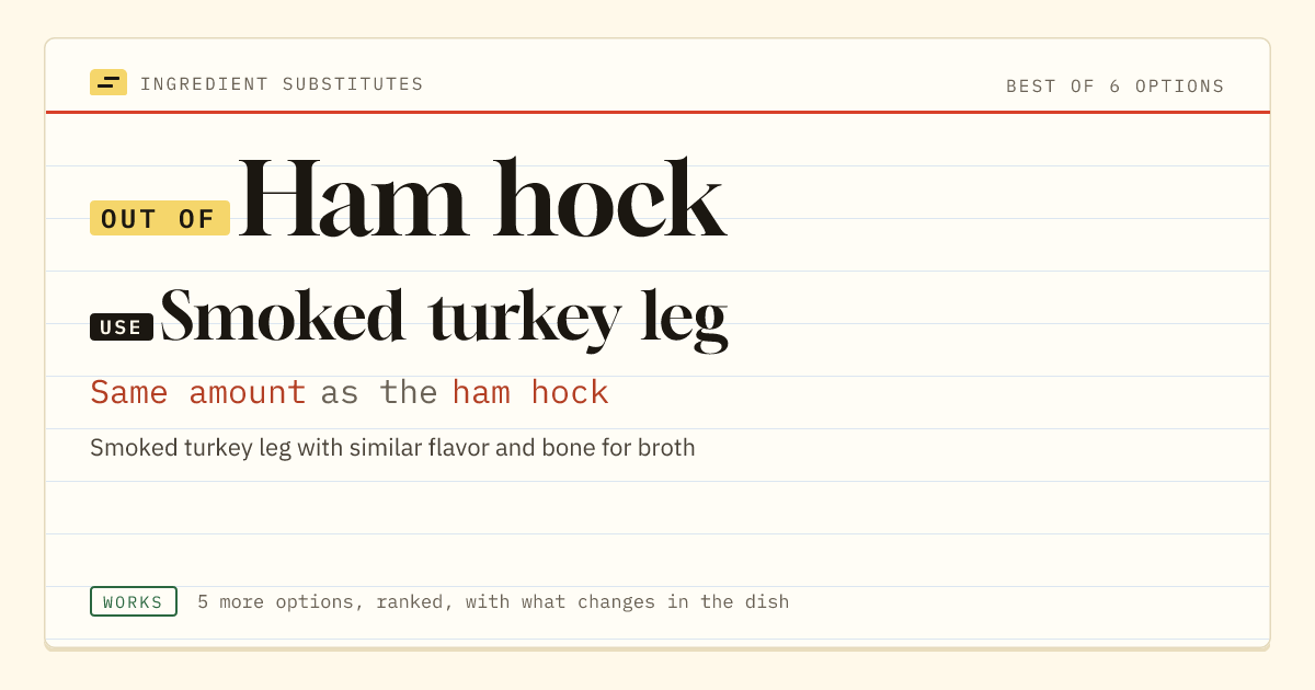 Ham hock substitute: use smoked turkey leg. Same amount as the ham hock.