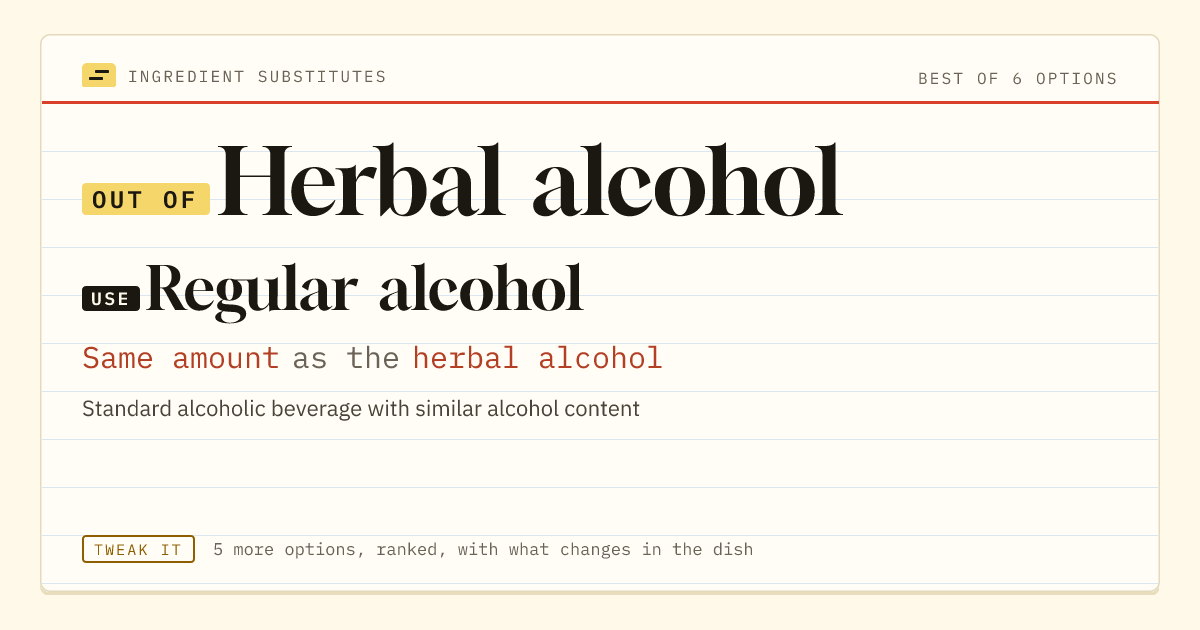 Herbal alcohol substitute: use regular alcohol. Same amount as the herbal alcohol.