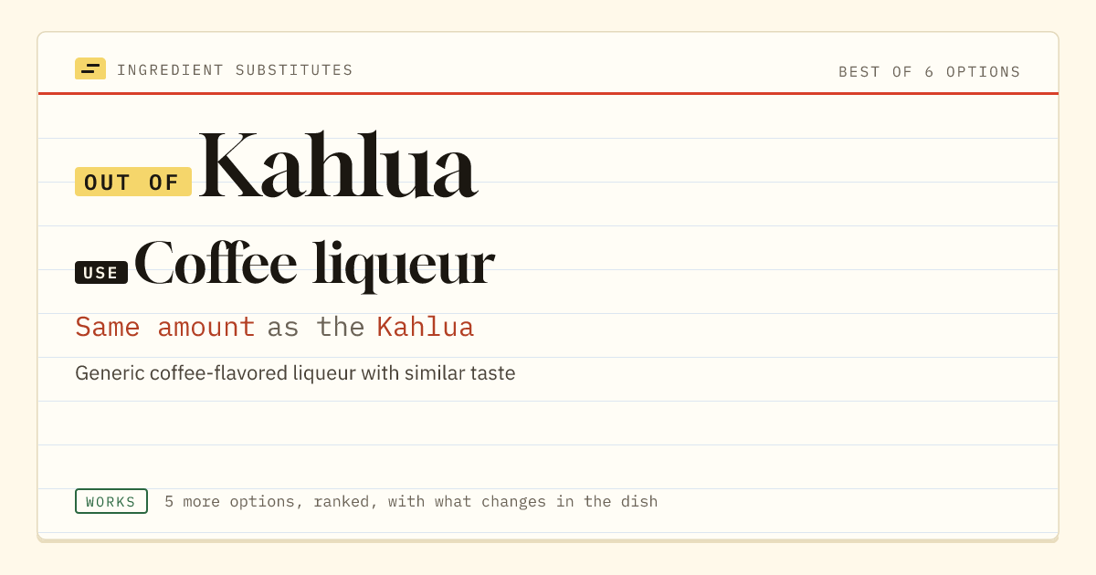 Kahlua substitute: use coffee liqueur. Same amount as the Kahlua.