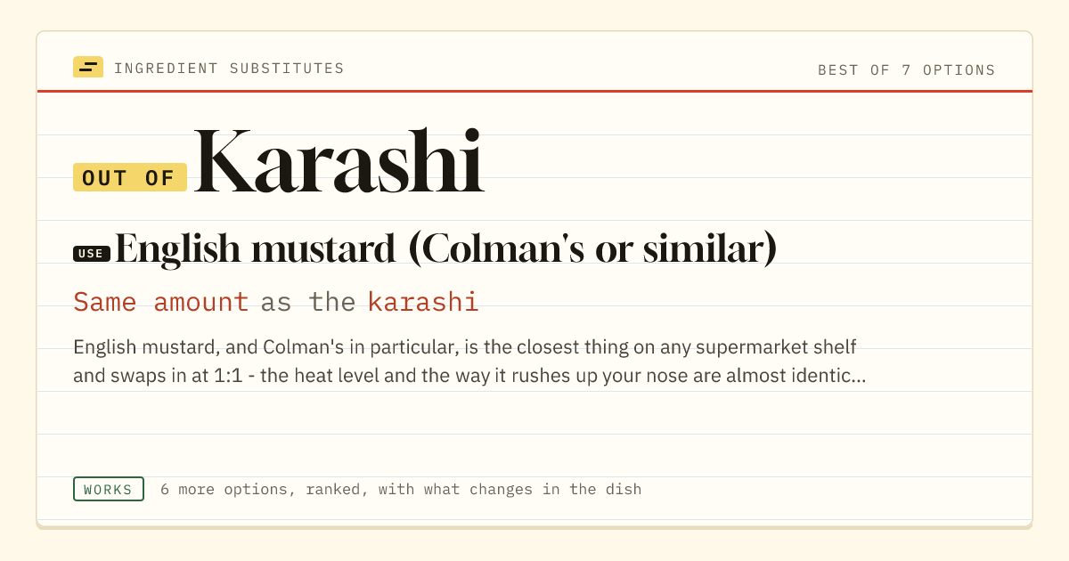 Karashi substitute: use English mustard (Colman's or similar). Same amount as the karashi.