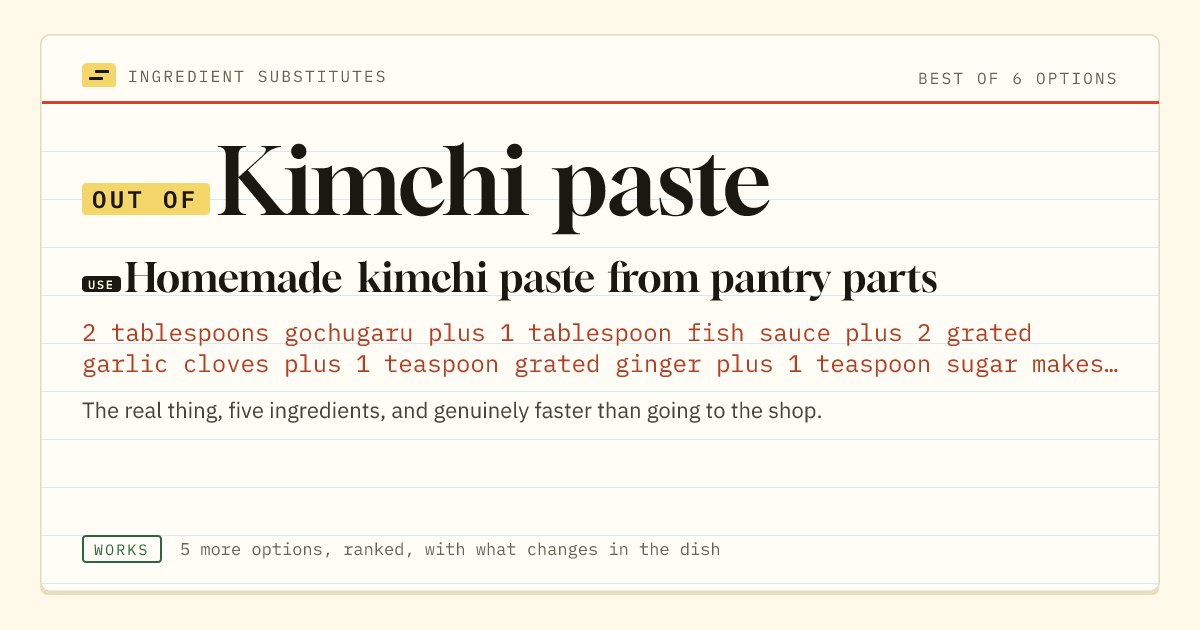Kimchi paste substitute: use homemade kimchi paste from pantry parts.