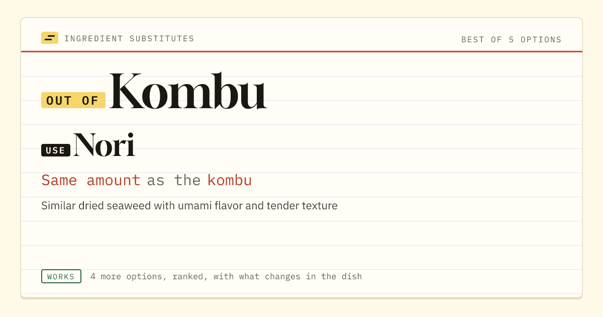 Kombu substitute: use nori. Same amount as the kombu.