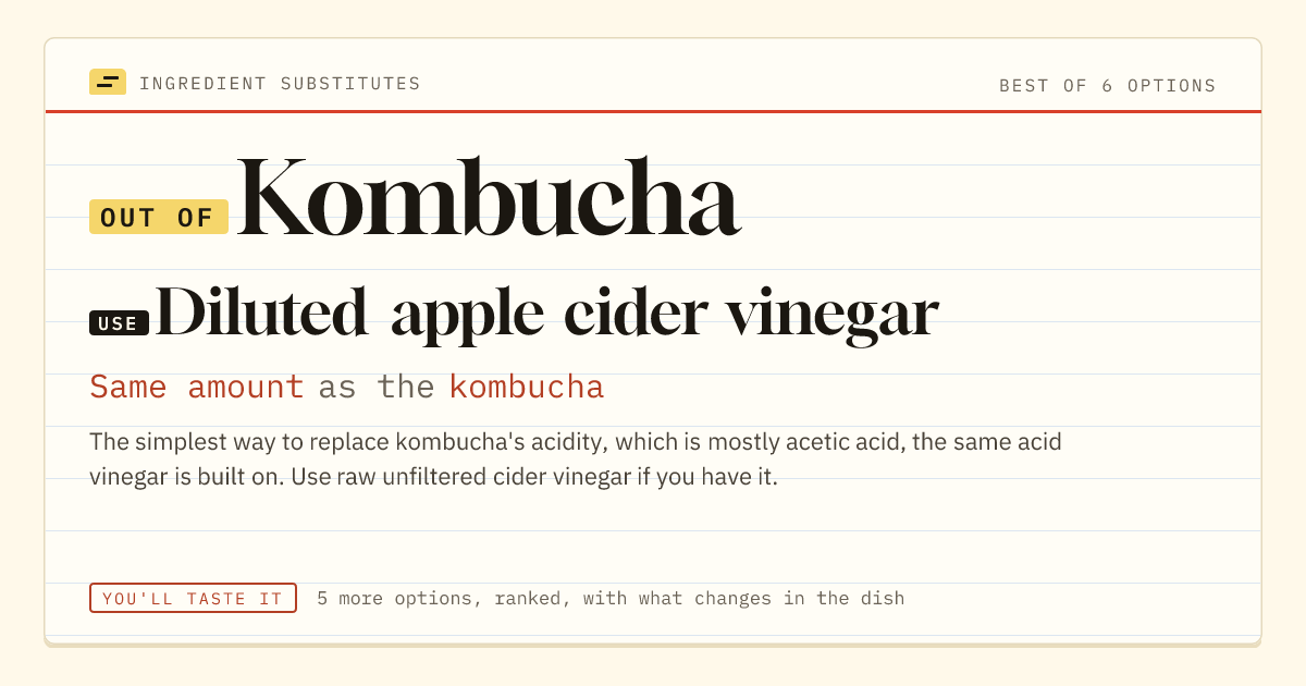 Kombucha substitute: use diluted apple cider vinegar. Same amount as the kombucha.