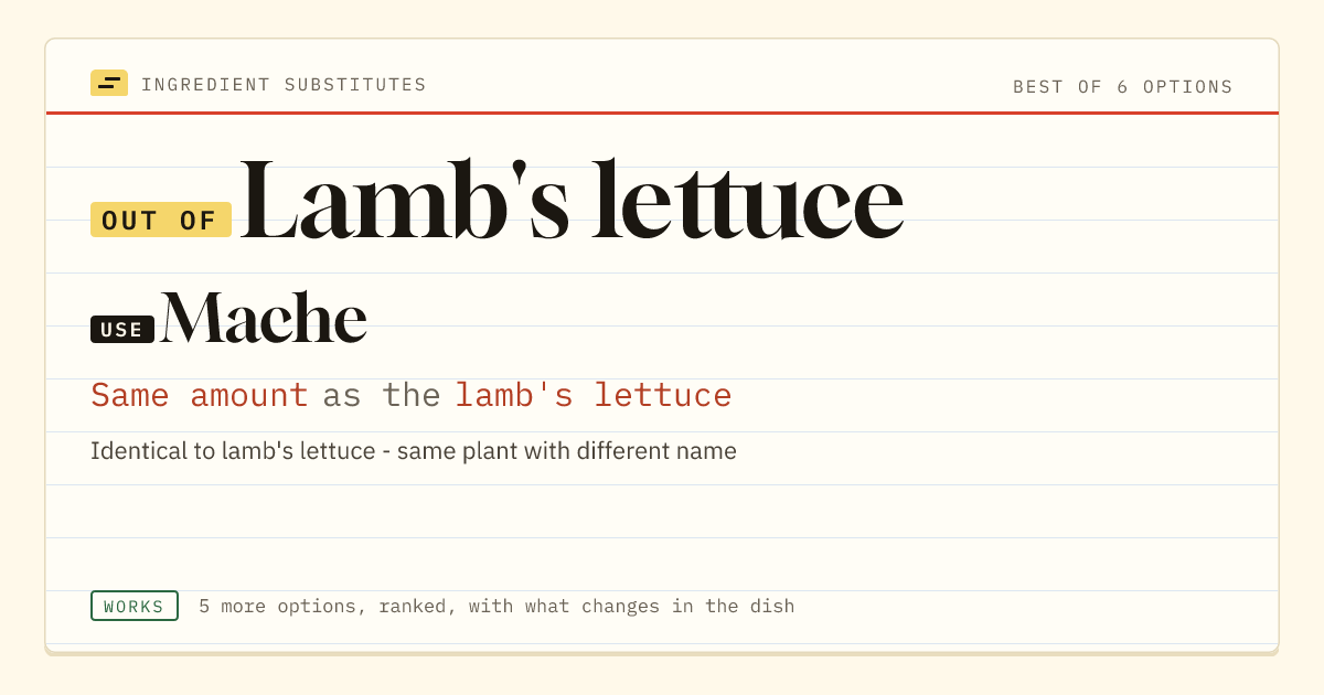 Lamb's lettuce substitute: use mache. Same amount as the lamb's lettuce.