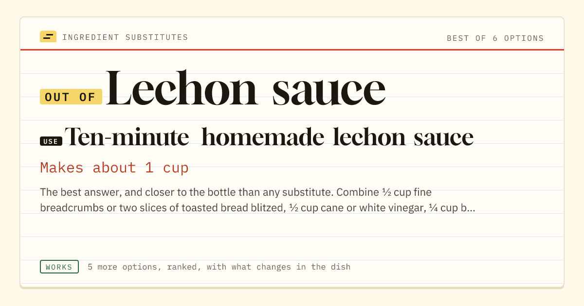 Lechon sauce substitute: use ten-minute homemade lechon sauce. Makes about 1 cup.
