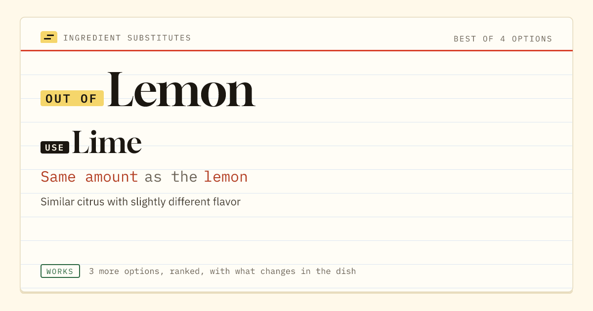 Lemon substitute: use lime. Same amount as the lemon.