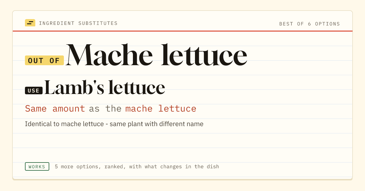 Mache lettuce substitute: use lamb's lettuce. Same amount as the mache lettuce.