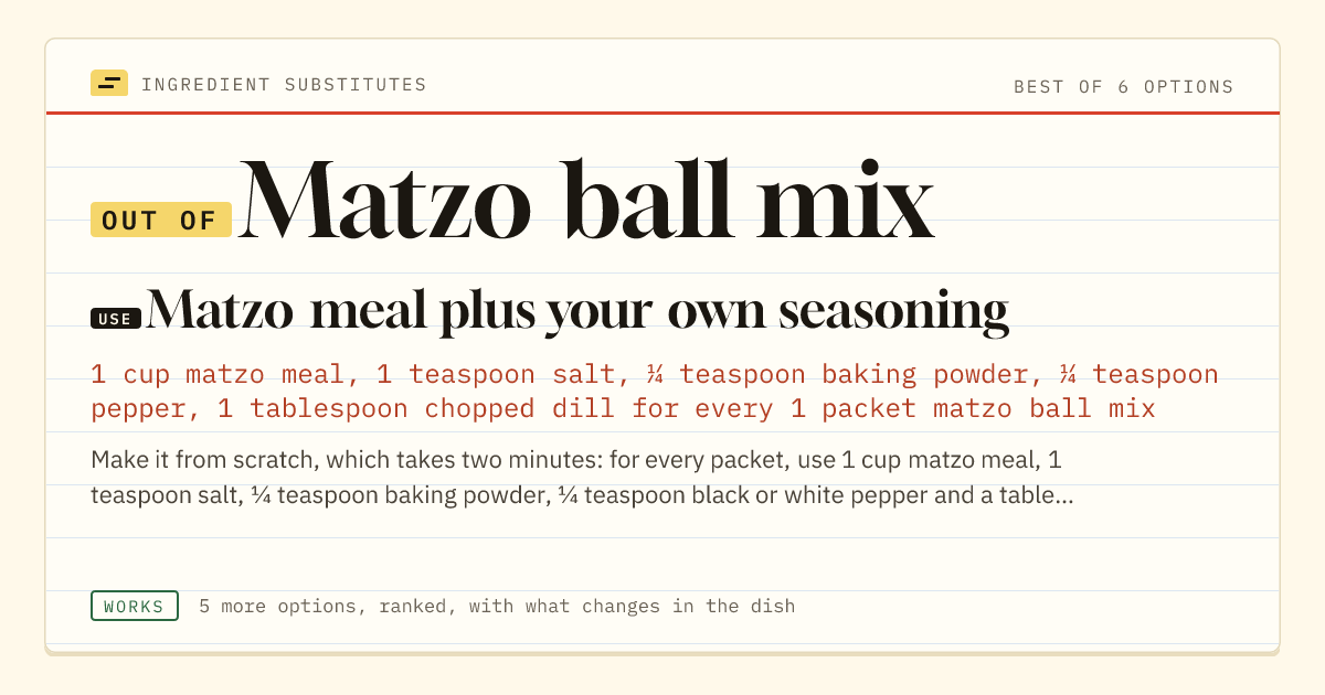 Matzo ball mix substitute: use matzo meal plus your own seasoning.