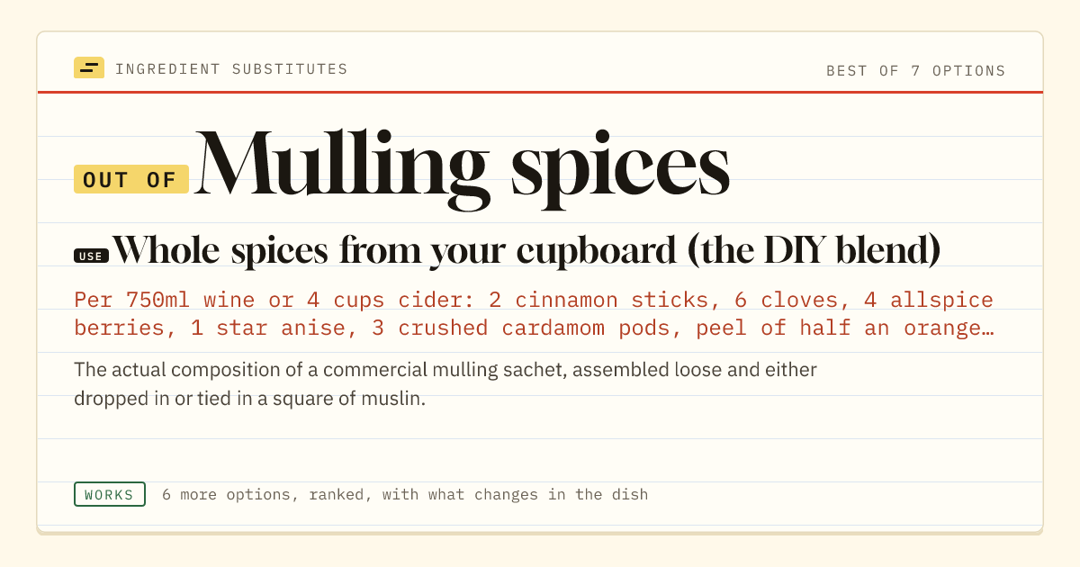 Mulling spices substitute: use whole spices from your cupboard (the DIY blend).