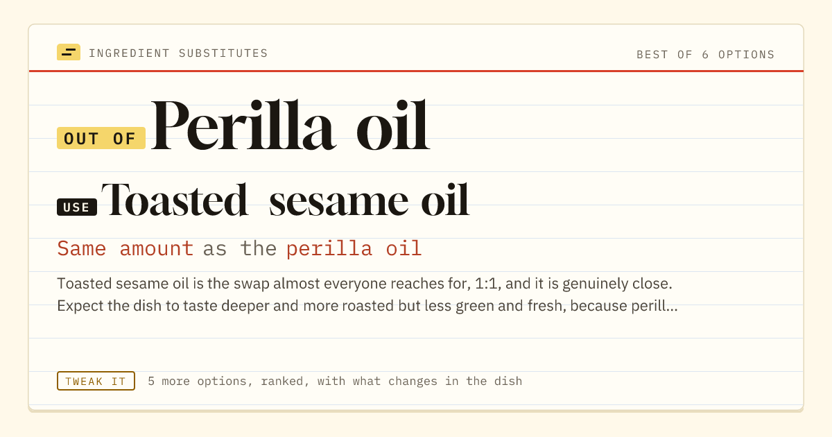 Perilla oil substitute: use toasted sesame oil. Same amount as the perilla oil.
