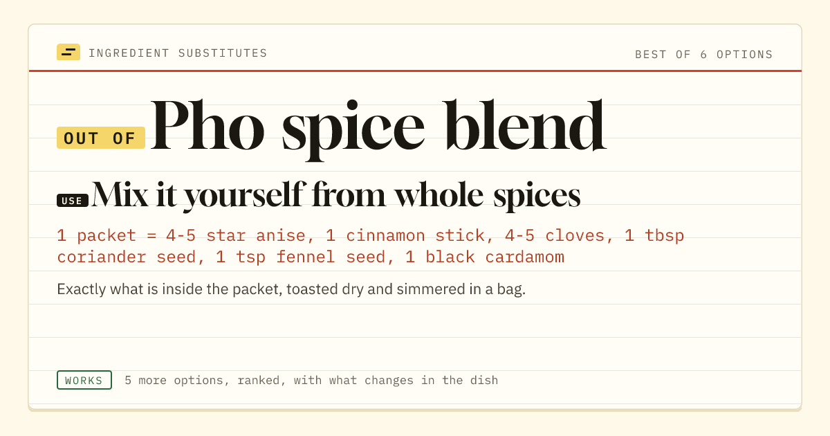 Pho spice blend substitute: use mix it yourself from whole spices.