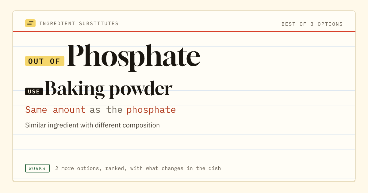 Phosphate substitute: use baking powder. Same amount as the phosphate.