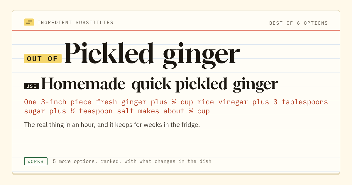 Pickled ginger substitute: use homemade quick pickled ginger.