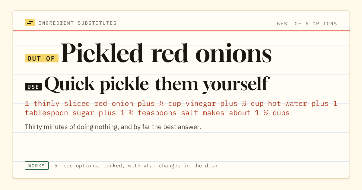 Pickled red onions substitute: use quick pickle them yourself.