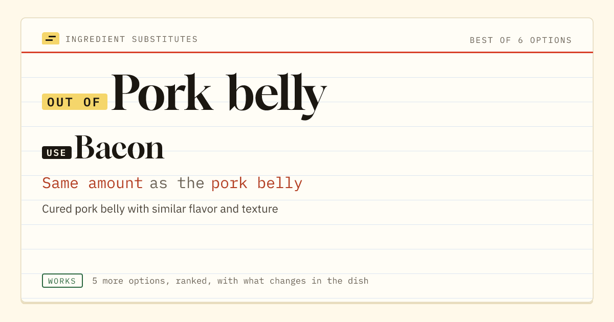 Pork belly substitute: use bacon. Same amount as the pork belly.