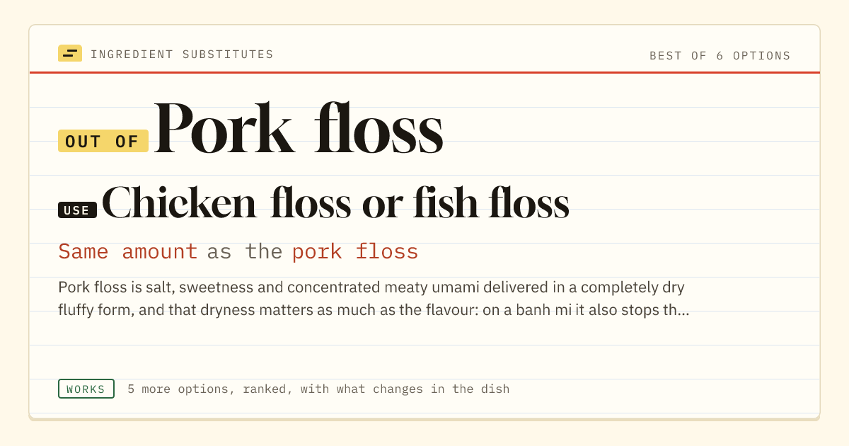 Pork floss substitute: use chicken floss or fish floss. Same amount as the pork floss.