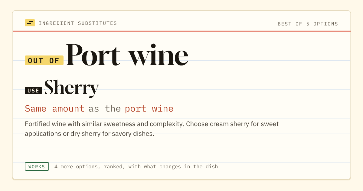Port wine substitute: use sherry. Same amount as the port wine.