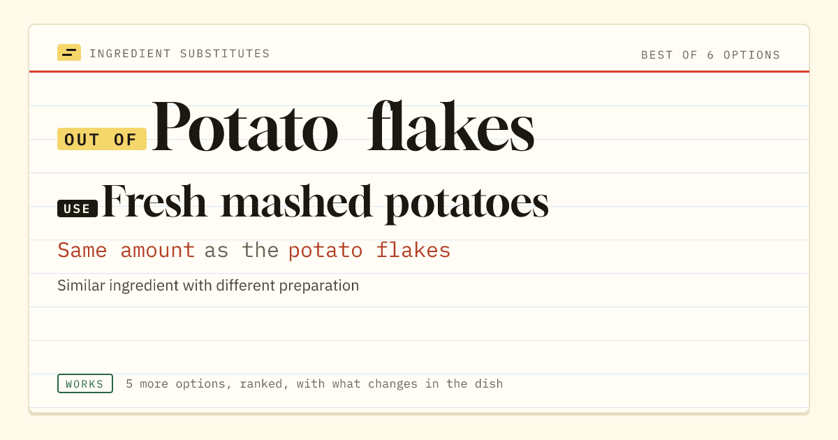 Potato flakes substitute: use fresh mashed potatoes. Same amount as the potato flakes.