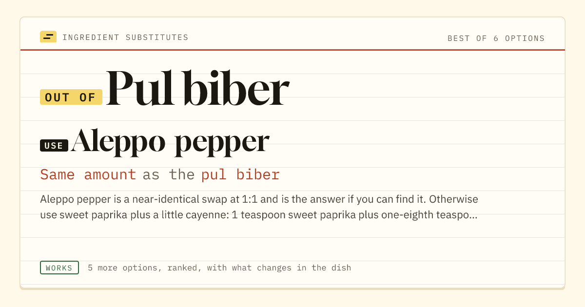 Pul biber substitute: use Aleppo pepper. Same amount as the pul biber.