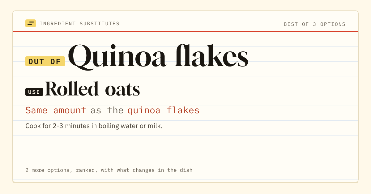 Quinoa flakes substitute: use rolled oats. Same amount as the quinoa flakes.