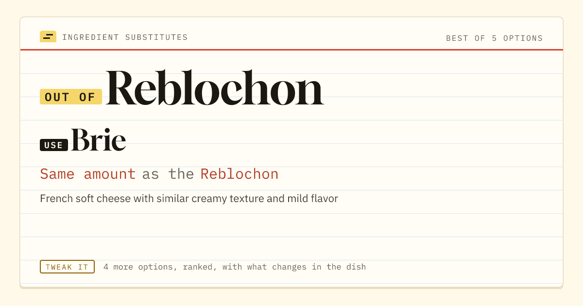 Reblochon substitute: use Brie. Same amount as the Reblochon.