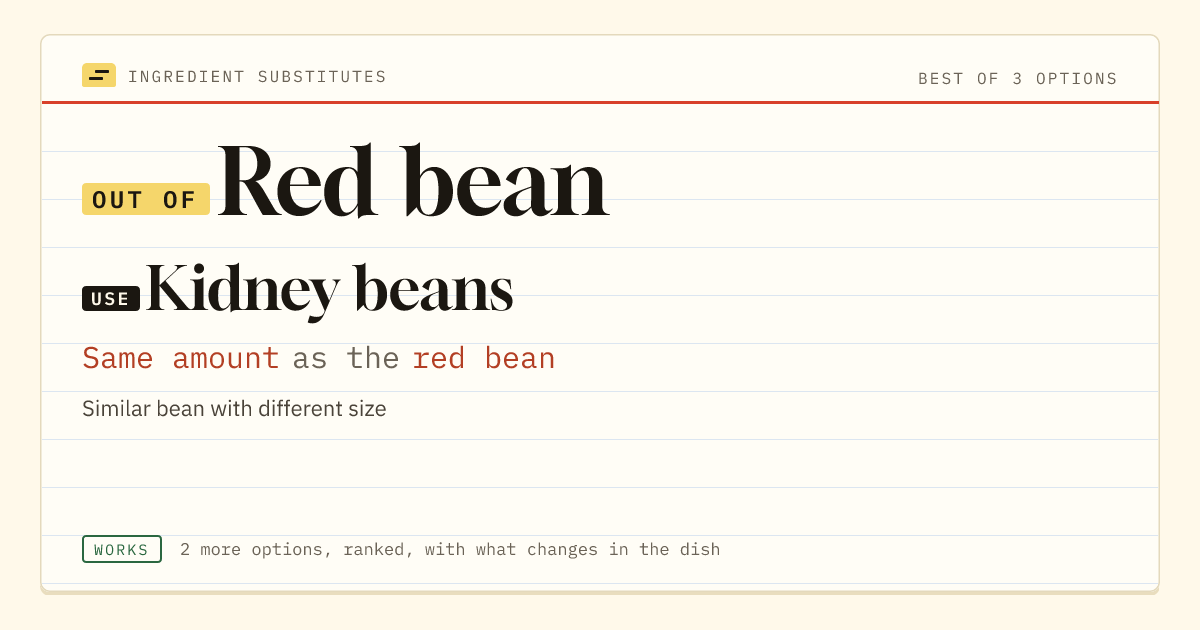 Red bean substitute: use kidney beans. Same amount as the red bean.