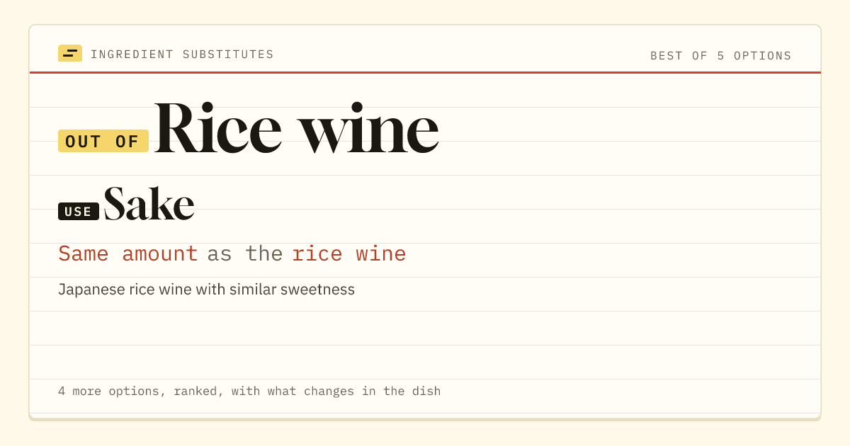Rice wine substitute: use sake. Same amount as the rice wine.