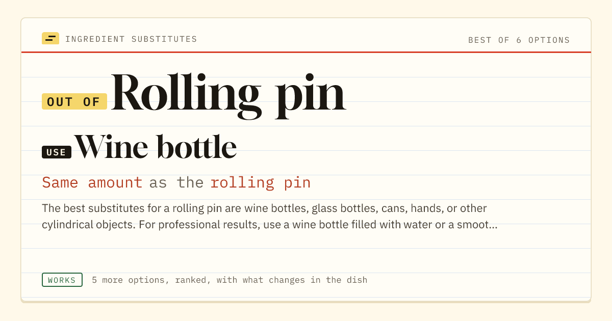Rolling pin substitute: use wine bottle. Same amount as the rolling pin.