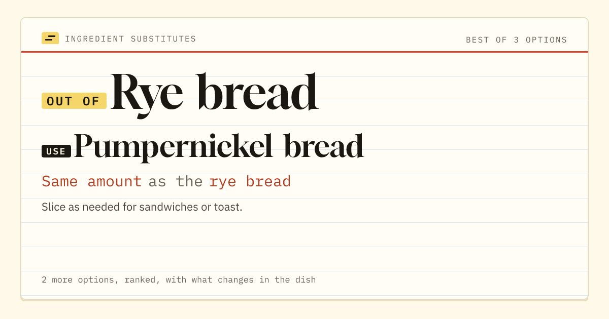 Rye bread substitute: use pumpernickel bread. Same amount as the rye bread.