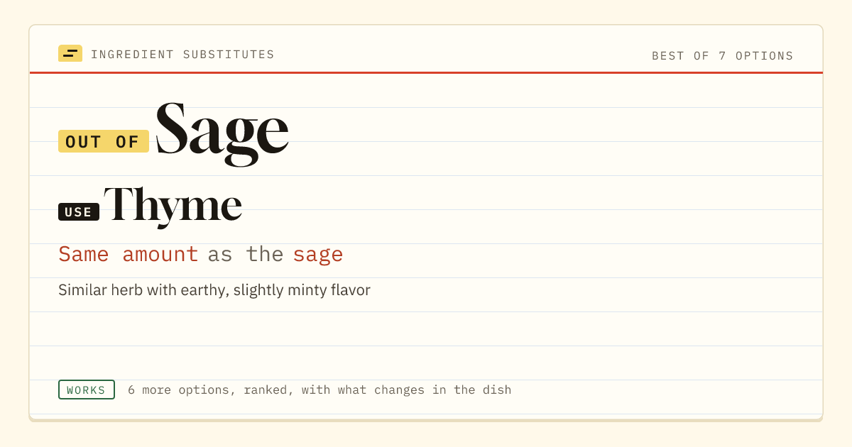 Sage substitute: use thyme. Same amount as the sage.