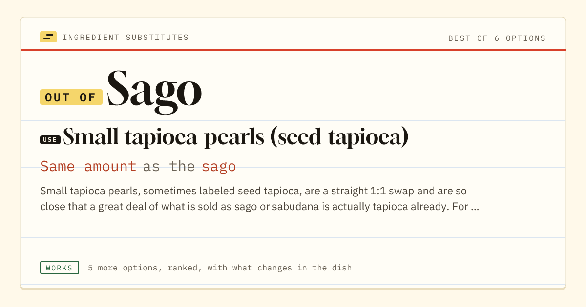 Sago substitute: use small tapioca pearls (seed tapioca). Same amount as the sago.