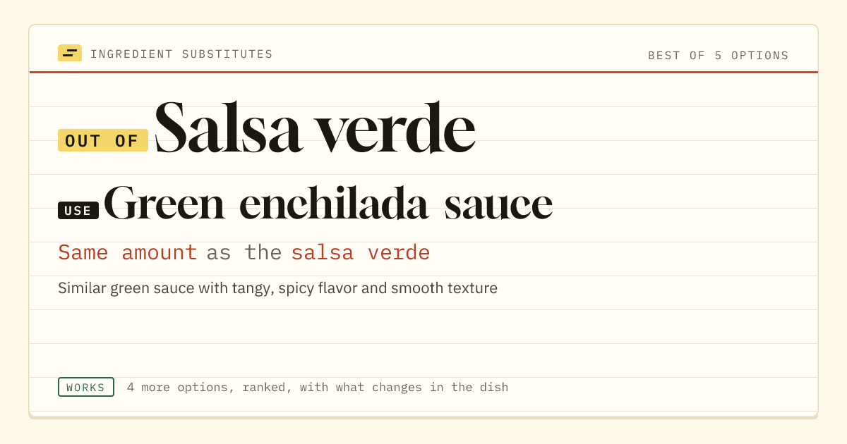 Salsa verde substitute: use green enchilada sauce. Same amount as the salsa verde.