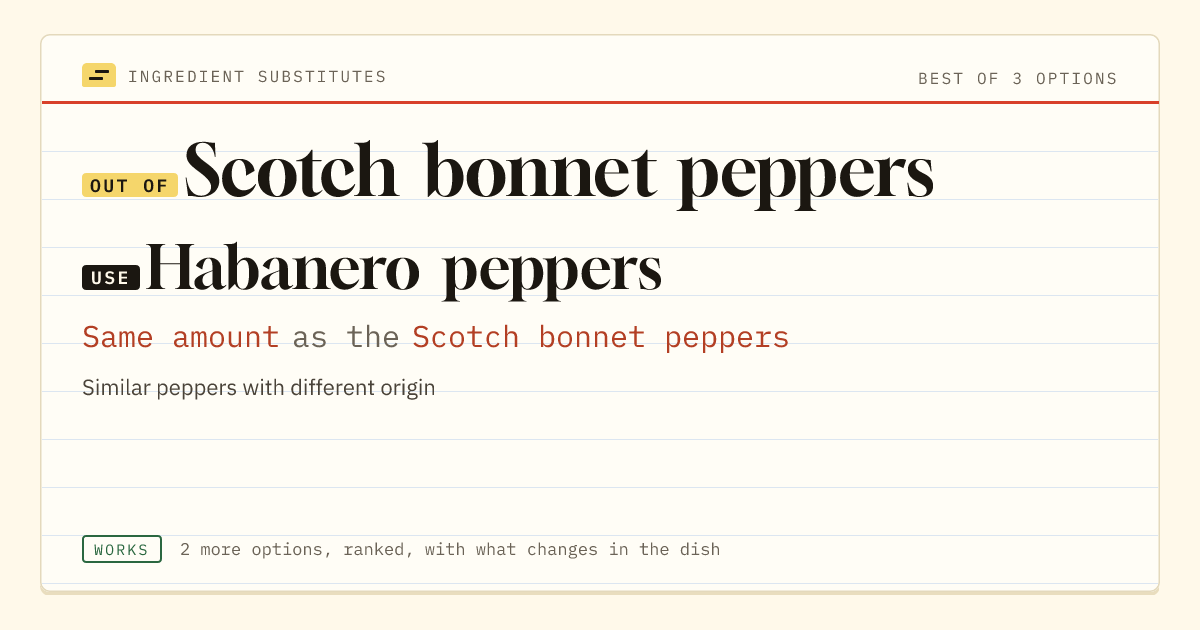 Scotch bonnet peppers substitute: use habanero peppers. Same amount as the Scotch bonnet peppers.